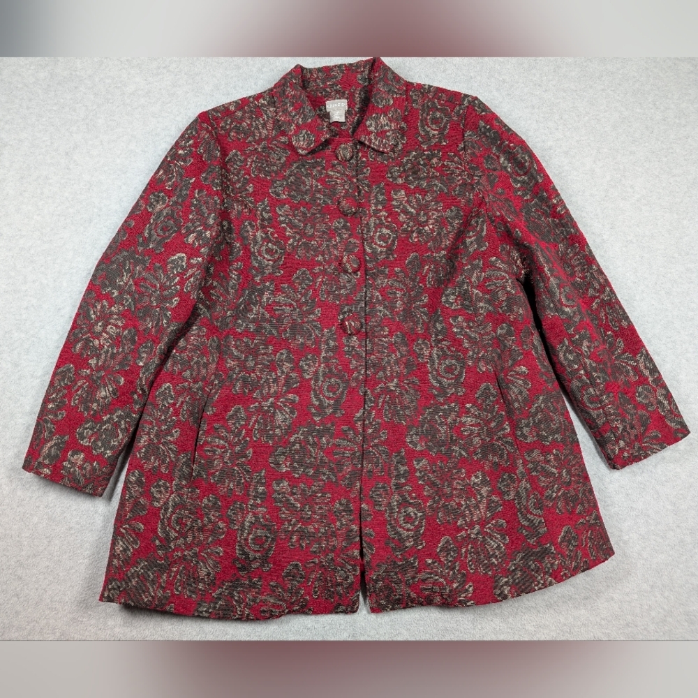 Chicos Women Jacket Size‎ 12P Elegant Floral Mid Weight